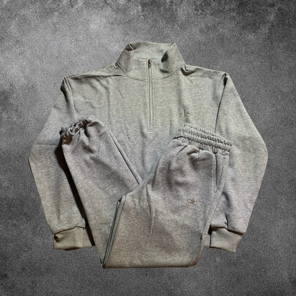 Alo Yoga Quarter Zip Pullover Sweatshirt Cuffed Sweatpants Set Medium Gray Mens